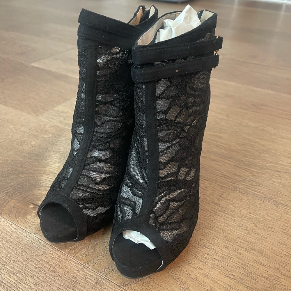 Black Lace Suede Heels